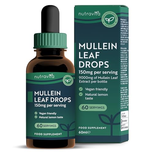 Nutravita Mullein Leaf Extract Drops 9 000mg - 60ml 2 Months Supply - Lemon Flavour - Vegan Mullein Drops - Fast Absorption Natural Formula - Health Supplements - Alternative to Spray