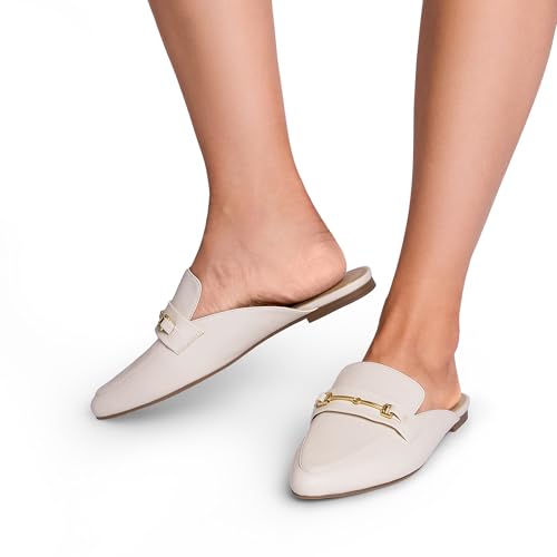 Dream Pairs Women'S Flat Mules Buckle Pointed Toe Backless Slip On Slides Loafer Shoes,Size 7,White/Pu,Dml212 thumb #5