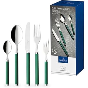 Villeroy & Boch Play! Green Garden Posate da tavola per 6 persone, 30 pezzi, Acciaio, Impugnatura in plastica verde