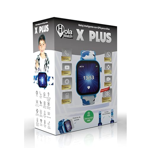 Cefa Toys - Reloj Inteligente Holawatch X Plus Blue Android, con 4G LBS/WIFI, GPS, Tarjeta SIM, Cámara, Juegos, Llamadas, Videollamadas, Whatsapp, Medidor de Pasos, Correa Extra, Protector de Pantalla