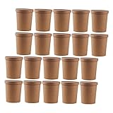POPETPOP 25 juegos Vasos Desechables de Papel Kraft Tapa Recipientes Portátiles Impermeables para Sopa y Helados Resistentes al Aceite y Fugas para Comida para Llevar y Fiestas