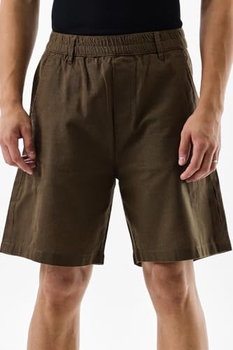 Image of SNITCH Men Casual Shorts | Regular Fit Mid Rise Solid Pattern | 100% Cotton Smooth Texture with Drawstring Closure & Elastic Waistband for Summer & Club Wear