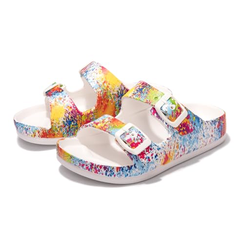 FUNKYMONKEY Unisex-Child Slides Double Buckle Adjustable EVA Flat Sandals for Boys Girls4