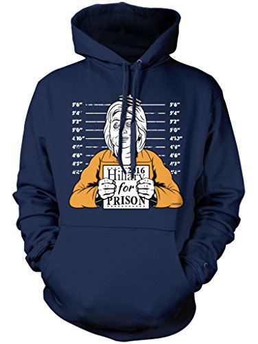 Manateez Hillary Clinton for Prison Halloween Mugshot Hoodie Large Navy