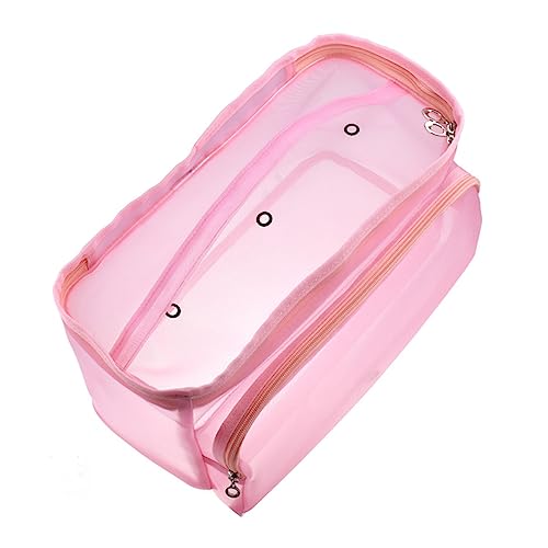 EXAOMBLE Bolsa organizadora de malha grande com fecho de zíper bolsa durável para agulhas de tricô de fio ganchos de crochê acessórios de costura leve design portátil rosa