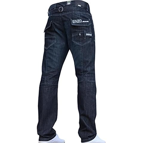 Enzo Men's Straight Washed Jeans in Blue Cover