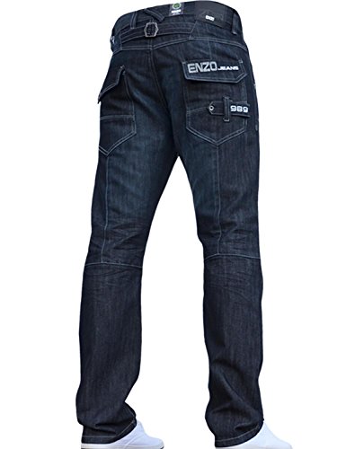 Enzo BNWT Jean bleu délavé pour homme, coupe droite, tous tours de taille et toutes tailles, 34W / 34L
