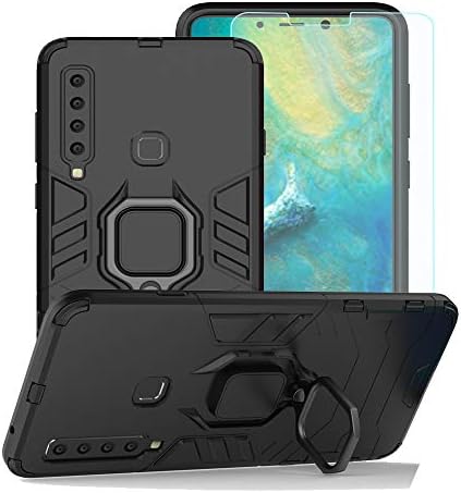 Strug for Samsung Galaxy A9 2018/A9 Star Pro/A9s Case,[Tempered Glass Screen Protector] Hybrid Heavy Duty Protection Shockproof Kickstand Armor Case Cover for Samsung Galaxy A9 2018(Black)