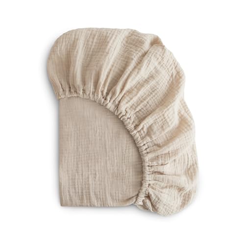 Image of mushie Extra Soft Muslin Fitted Mini Crib Sheet | 24"x 38" (Fog)