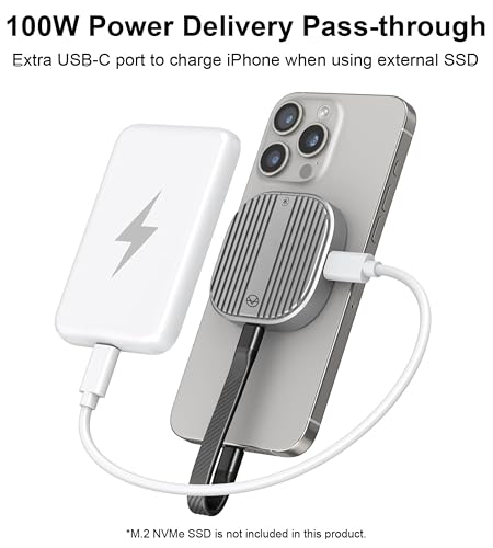 Image of ProRes 4K@120Hz Enclosure Compatible with Magsafe 2230 NVMe, Supports iPhone 16 /15 Pro /Pro Max, 10Gbps USBC 3.2, 100W PD, Heat Sink Chassis, Fits M.2 PCIe M-Key 2TB (SSD Not Included)