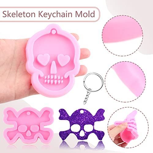 Miyahouse Halloween Keychain Silicone Molds Skull Face Skeleton Hand Skull Head Keychain Resin Mold Polymer Clay Mold With 20 Key Rings For Diy Necklace Pendant Resin Crafting Making Set Of 26 #TOP2