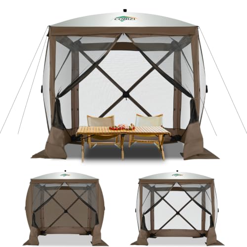 Image of COBIZI 6x6 FT Pop up Gazebo, Popup Canopy Tent, Screened in Gazebos with sidewalls, Waterproof Portable Outdoor Small Screen Tents Sun Shelter,carpas para Patio for Camping, Garden and Backyard,Brown