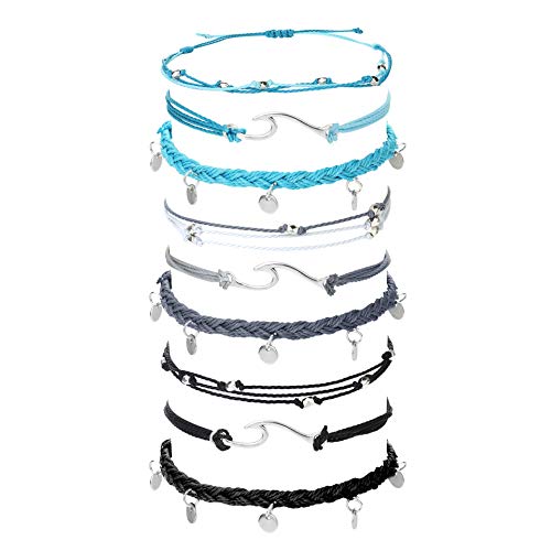 YADOCA 9Pcs Wave Strand Bracelets Ankles Waterproof Braided Rope Beach Adjustable Friendship Vsco Cute Boho Handmade String Bracelets Sets for Women Men