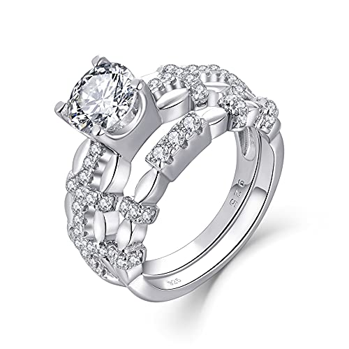 Starchenie Wedding Band Engagement Ring Set For Women 925 Sterling Silver Ring with Round White 3A Cubic Zircon