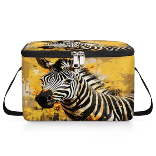 GzLeyigou Zebra Painting Lunch Bags for Women Men 9 Cans, Hot & Cold Food Delivery Bag Insulated Grocery Bag Insulated Lunch Box Zebra Cooler Bag for Office Work Picnic Beach