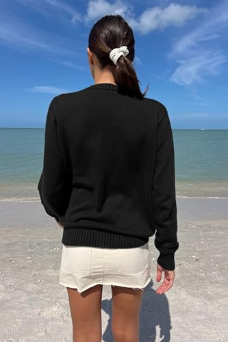 Image of Womens American Flag Sweater Long Sleeve Crew Neck Star Graphic Knit Pullover Tops Casual Loose USA Sweater