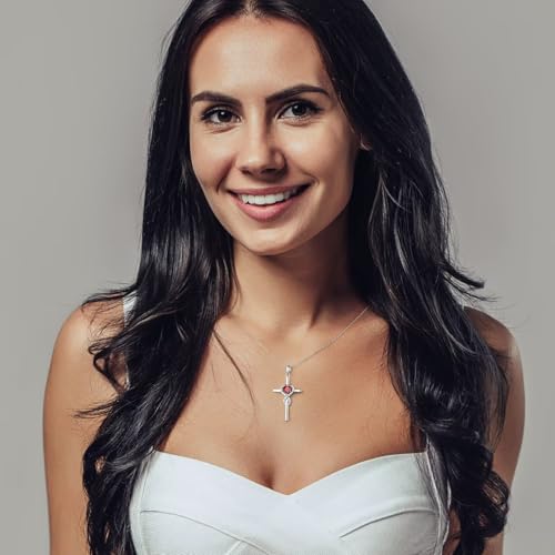 Iefil Cross Necklace for Women - 925 Sterling Silver Birthstone Necklace Jewelry Gifts for Women Wife2