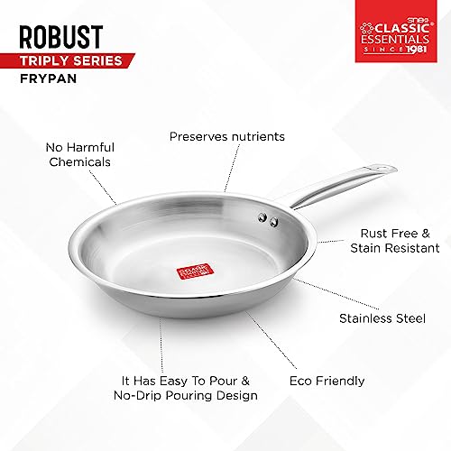 Image of CLASSIC ESSENTIALS Triply Stainless Steel Fry Pan | Frying Pan for Cooking (24cm, 1.7Ltr) Stove & Induction Cookware | Heat Surround Cooking | Easy Grip Handles | Stainless Steel Fry Pan