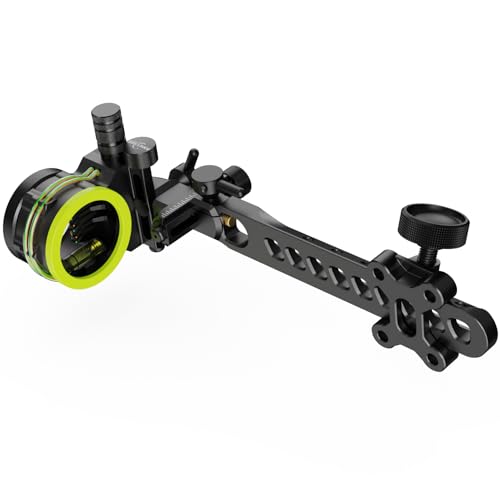 POEARCUS 5 Pin Compound Bow Sight Tool-Less Windage & Elevation Adjustment 0.019 Fiber Optic Pins with 4X 6X 8X Magnification Lens Kit RH LH for Archery Hunting (4X Lens Long Sight)