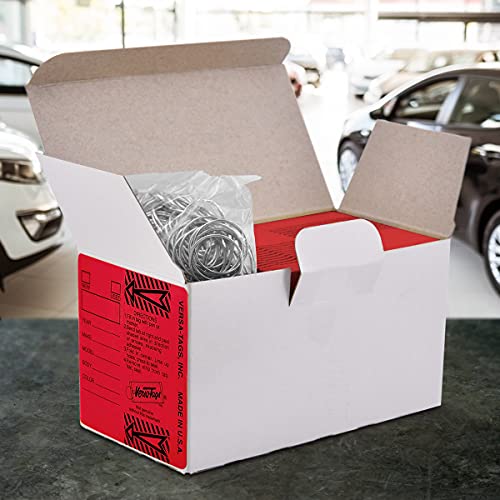 Image of Versa-Tags Red Self-Protecting Key Tags with Chrome-Plated Split Rings, 1000 Count Automotive Dealership Key Tags for Car Truck RV Inventory & Service Organization | Red self-protecting key tags with chrome split rings for automotive dealerships, vehicle inventory, and service organization
