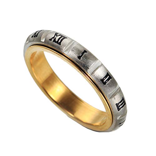 Image of PAURO Roman Numerals Spin Worry Ring | Unisex Stainless Steel, Roman Numerals Spin Worry Ring for Anxiety