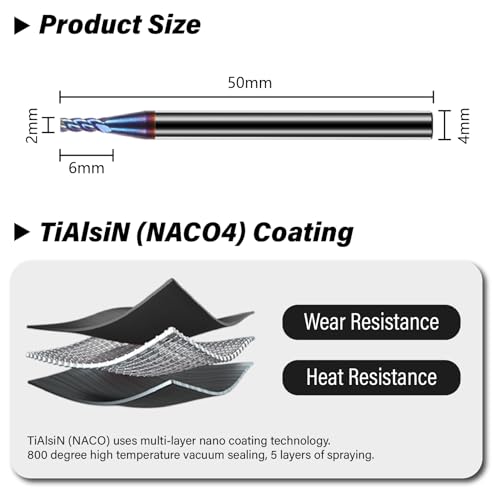 Image of 2mm Nano-Coated Tungsten Carbide End Mill CNC Milling Cutter Bits | 4-Flute Micro-Grain Endmills for Stainless Steel - HRC65,Metric Size