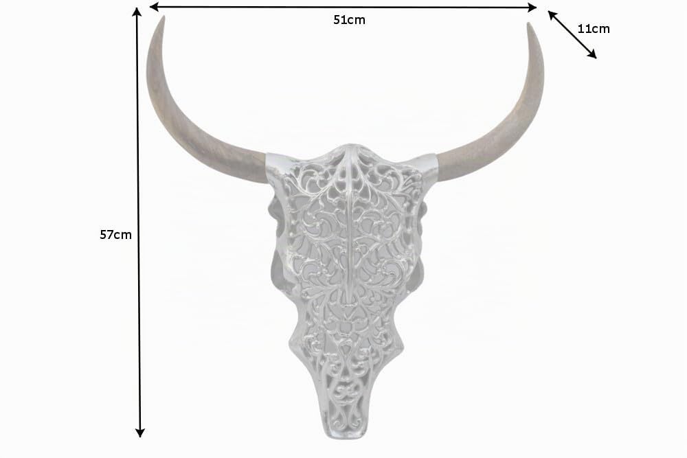 Wanddekoration EXOTIC BULL 51cm - natur silber - Metall Mangoholz Ornamente