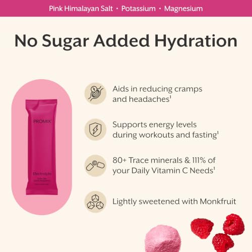 Image of ProMix Nutrition Electrolytes Powder Hydration Packets - Himalayan Pink Salt, Magnesium, Potassium, Vitamin C - Raspberry, Lightly Sweetened - 30 Servings (Pack of 30)