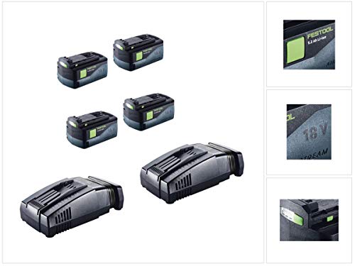 Festool Power Set 5.2 AS-SCA-XL with 4X BP 18 Li 5.2 Battery Pack 18V 5.2 Ah Airstream Battery (200181) + 2X SCA 8 Li-Ion Fast Charger (200178)