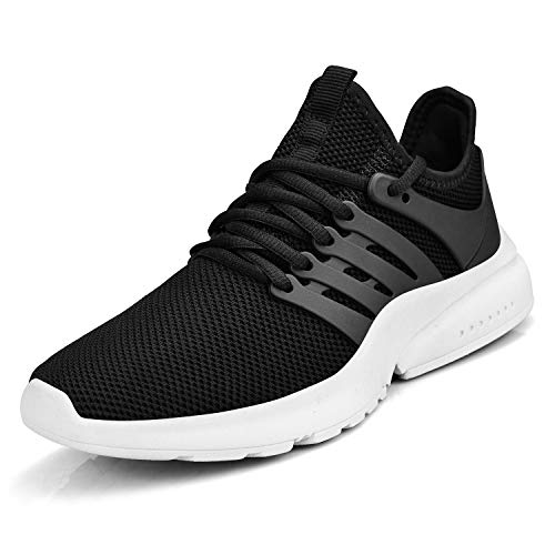 Feetmat Women's Non Slip Running Shoes Lightweight Breathable Mesh Sneakers Sports Athletic Walking Work Shoes Black White 9 M