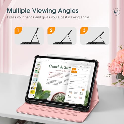 Image of Fintie Folio Case for iPad Pro 11-inch (M5) 2025 / (M4) 2024 - Multiple Angles Viewing Stand Protective Cover with Pencil Holder & Pocket, Auto Wake /Sleep, Strawberry Cow
