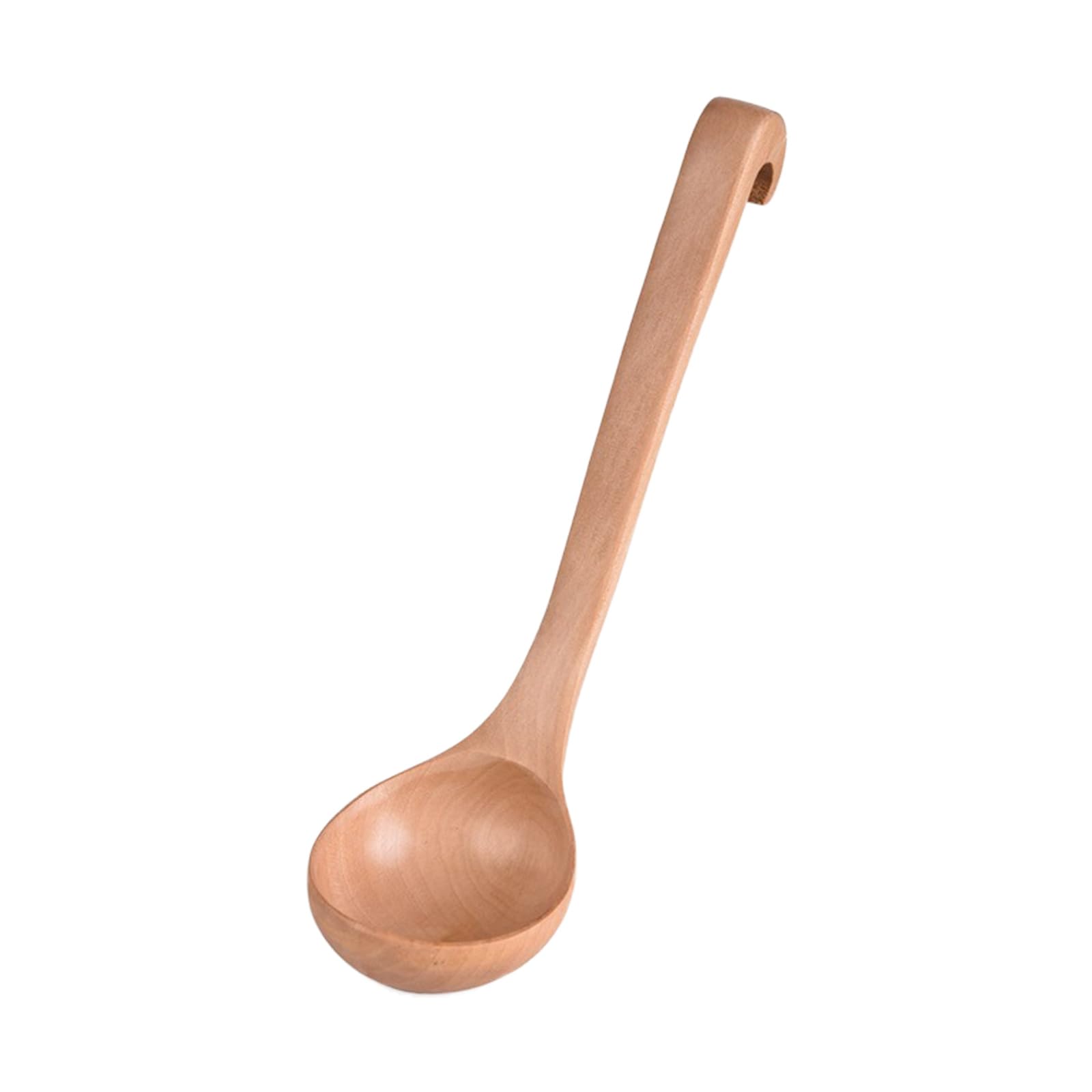 Buxuaaaa Handcrafted Wooden Spoon Cooking Utensils for Everyday Use Long Hook-End Handle Soup Scoops Ladle Heatproof Wooden Cutlery