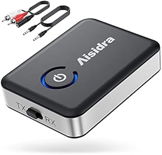Aisidra Bluetooth Transmitter Receiver V5.0 Bluetooth Adapter for Audio, 2-in-1 Bluetooth AUX Adapter for TV/Car/PC/MP3 Player/Home Theater/Switch, Low Latency, Pairs 2 Devices Simultaneously