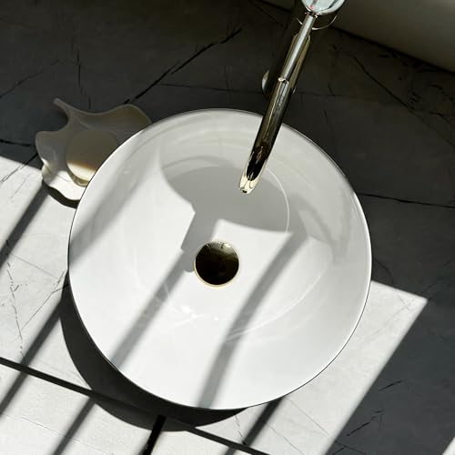 Rea Aufsatzwaschbecken STELLA Gold Brush/Weiß, Waschtisch Handwaschbecken Bad Waschschale Waschbecken für Badezimmer, 355x355x135 mm, Keramik (Gold/Weiß)