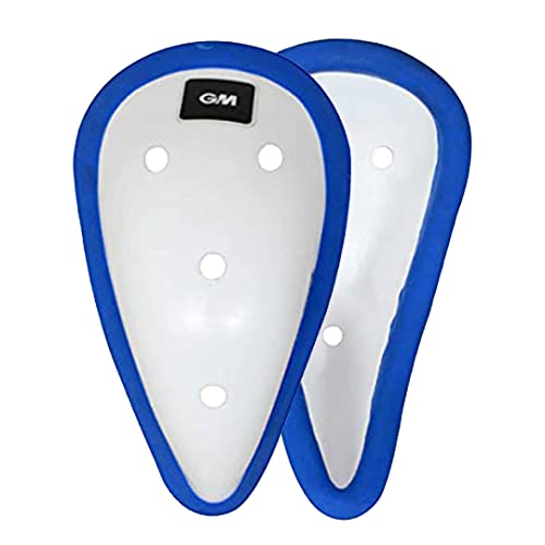 GM Anatomically Cricket Abdominal Guard | Color: White-Blue | Size: Standard | Material: Plastic | for Men Use | Ergonomically Shaped | Padded Guard During Training and Match | Lightweight & Durable