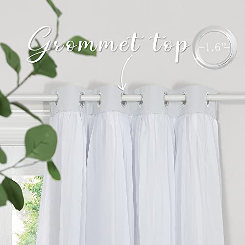 Pony Dance Double Layer Curtains - White Curtains 84 Inches Long With Sheer Overlay Nursery Panels For Bedroom/Living/Dining Room, 52 W By 84 L, Greyish White, 2 Pieces #TOP2