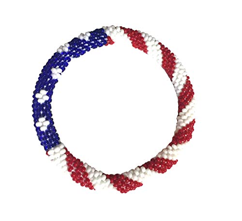 WigsPedia Crochet Glass Seed Bead Nepal Boho Bracelet - USA Flag