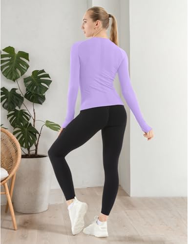 Image of MathCat Seamless Workout Shirts for Women Long Sleeve Yoga Tops Sports Running Shirt Breathable Athletic Top Slim Fit XS-XL