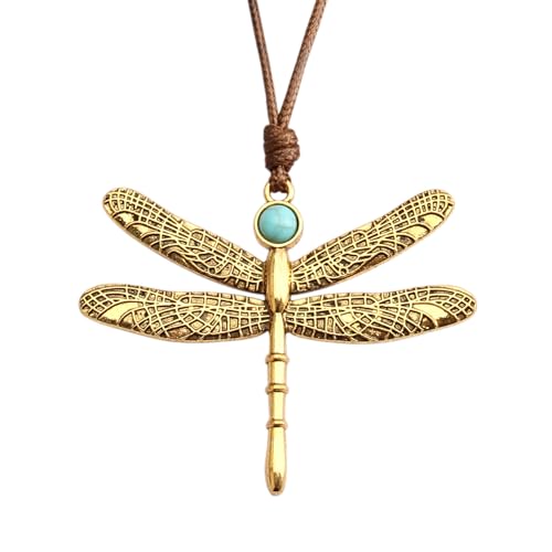 Bjesinmo Dragonfly Necklace Gold Leather Necklace for Women Bohemian Necklaces Turquoise Jewelry...