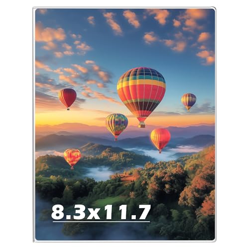 Image of 8.3 x 11.7 Acrylic Picture Frame, Horizontal /Vertical Clear Photo Frame for Wall with Tape, No Drilling Floating Hanging Frameless Picture Frame, Wall Mount Sign Holder for Home, School, Office