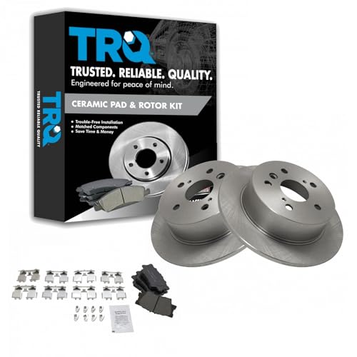 Image of TRQ Rear Brake Pad and Rotor Set Ceramic Solid Rotors | For 2007-2012 Lexus ES350 2008-2012 Toyota Avalon 2007-2011 Camry