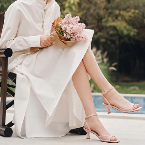 Image of ISNOM Women's Mesh Square Toe Kitten Heel Sandals Ankle Strap Dress Shoes | Kitten Heels with Mesh Upper, Square Toe, Low Heels Comfort Design, Stylish Dress Sandals for Daily Wear