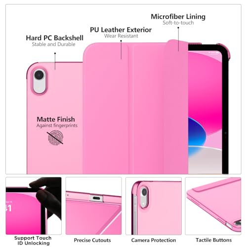 Image of MoKo for iPad (A16) 11th Generation Case 11 Inch 2025, iPad 10th Generation Case 10.9 Inch 2022, Slim Stand Hard PC Translucent Back Shell Smart Cover, Support Touch ID, Auto Wake /Sleep, Peony