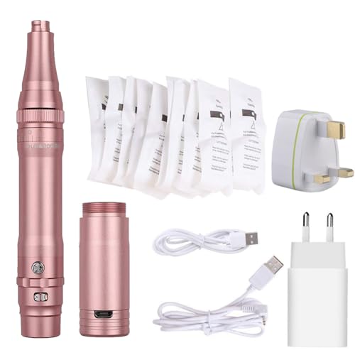 ALIWOD Wireless Permanent Makeup Pen (Rose Gold) Rotary Microblading Pen with Battery and 10 Needles for Brows, Shading, Eyeliner and Lips