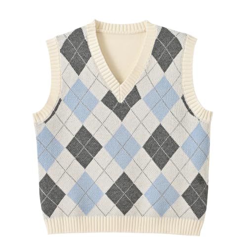 Image of Women's Sweater Vest,Y2K Sleeveless Pattern Preppy Style Knitted Crop Tank Top for Girl