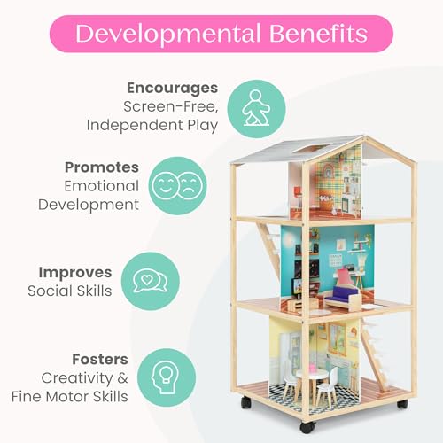 Delta Children Moveable Mansion Dollhouse - 360-Degree Play Dollhouse with Wheeled Base - Includes 16 Accessories - Fits 12-inch Dolls - Pretend Play Dream Gift for Ages 3+ - image 6