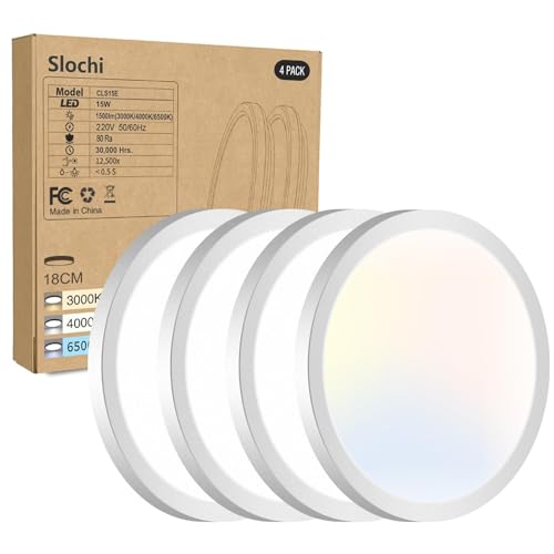 slochi Deckenlampe LED Deckenleuchte Flach, Ø18CM 3Farben 15W 1500LM Weiß – Ansicht 1
