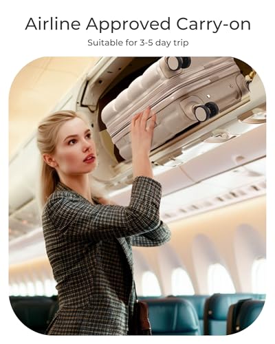 BAGSMART Carry on Luggage with Spinner Wheels, 22x14x9 Carry On Luggage Airline Approved With TSA Lock, Durable Hard Shell Carry On Suitcase 20 inch, Flaxen Almond4