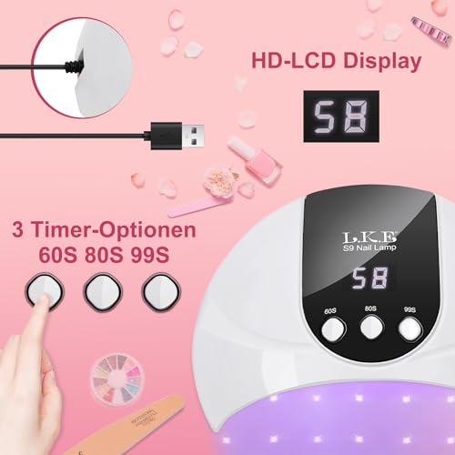 UV Lampe für Gelnägel,54W UV Lampe Nägel mit 3 Timer, LCD Display, Auto Sensor,Premium UV Lampe für Alle UV Gel Nagellack, Ideal für Anfänger und Profis, Perfektes Festivalgeschenk