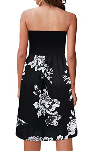 Image of Zyyfly Summer Strapless Dress for Women Tube Top Sundress Casual Beach Cover Ups